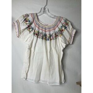 Hungarian Hand Embroidered Vtg 60’s to 70's Floral Peasant Smock Top US Sm 32-36
